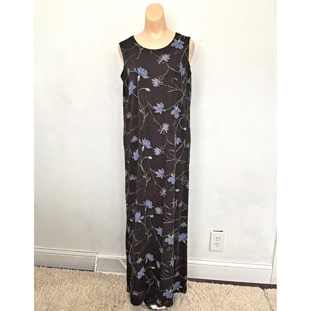 Vintage Studio Y2K Dress Womens Small Black Dark Floral Maxi Whimsigoth Grunge